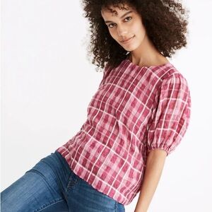 Madewell puff sleeve plaid blouse